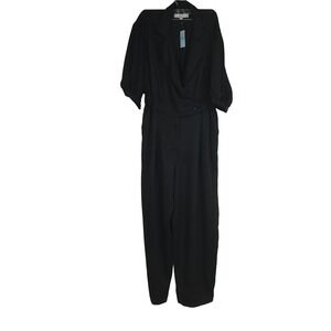 LOFT Womens Black Wrap Front Puff Sleeve Jumpsuit Size 10 Petite NWT 39241795